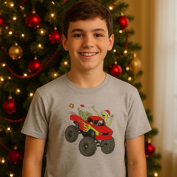 NWT Dot & Zazz Boys XL 16 Truck Santa Lizard Christmas Short Sleeve Top Cruise - Picture 1 of 10